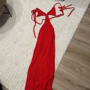 Red Cutout Maxi Dress with Tie Straps